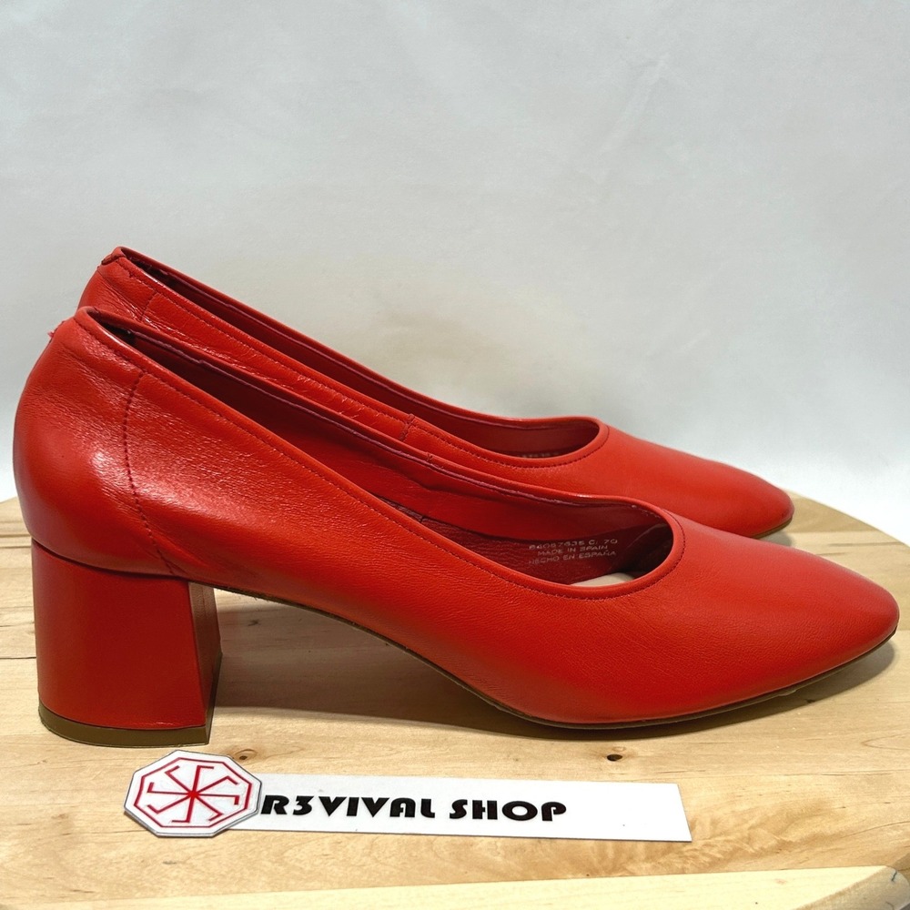 MNG Mango Women's Orange Red Rounded Slip On Block Heels  - Size 8.5/39